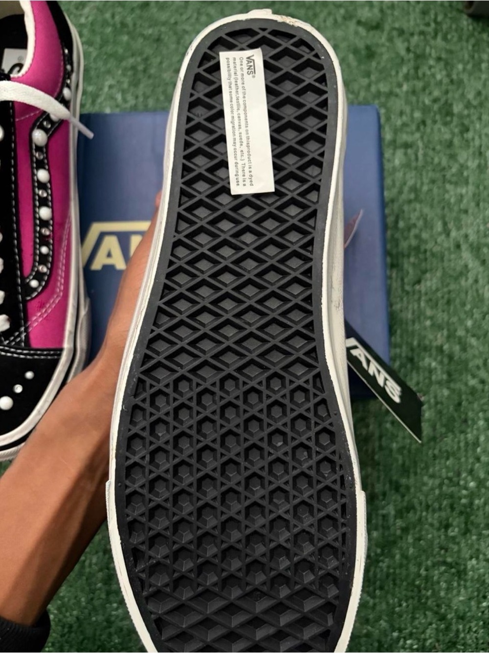 Pearlized Vans Pink and Black Pearl-Accent Low Top Sneakers - Picture 3 of 3
